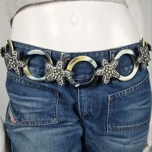 Vintage Y2K 90s Rhinestone Starfish Under the Sea Chain Plastic Belt